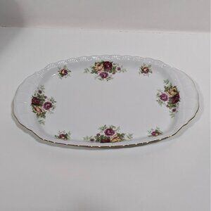 Crystal Clear Fine Porcelain Oval Platter With Rose Design & Gold Trim